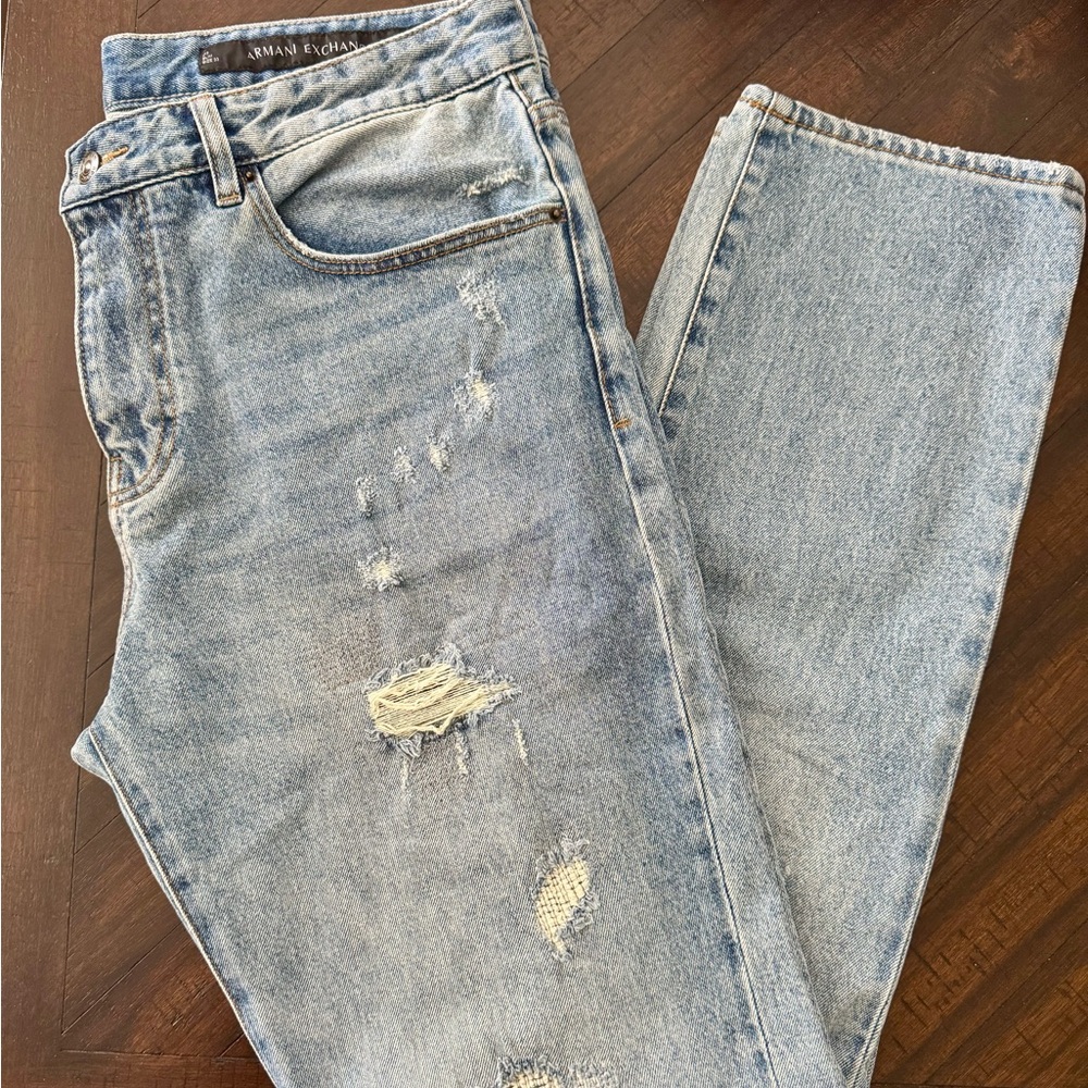A/X Armani Exchange Light Blue Distressed Slim Jeans